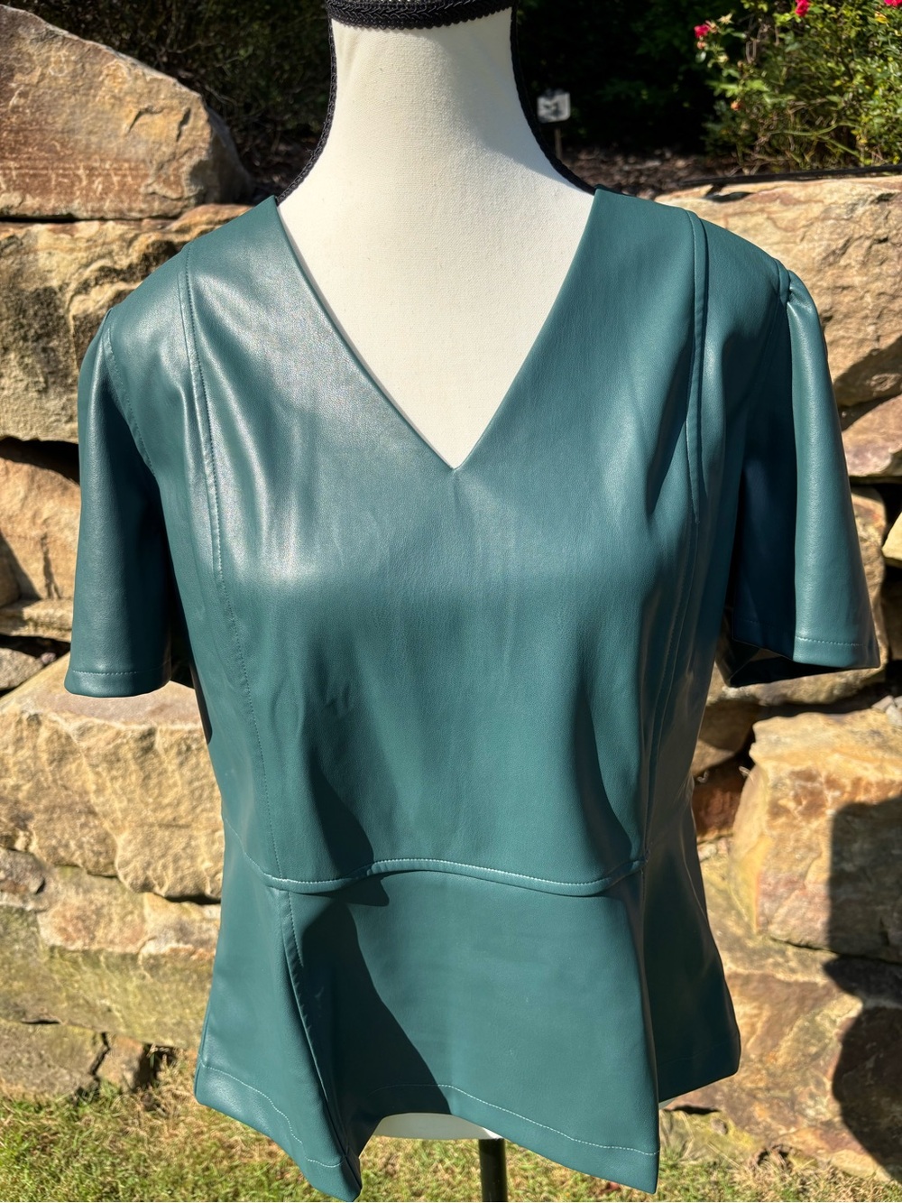 NWT Beautiful Size Large. Ann Taylor Soft Faux Leather V neck top Machine Wash